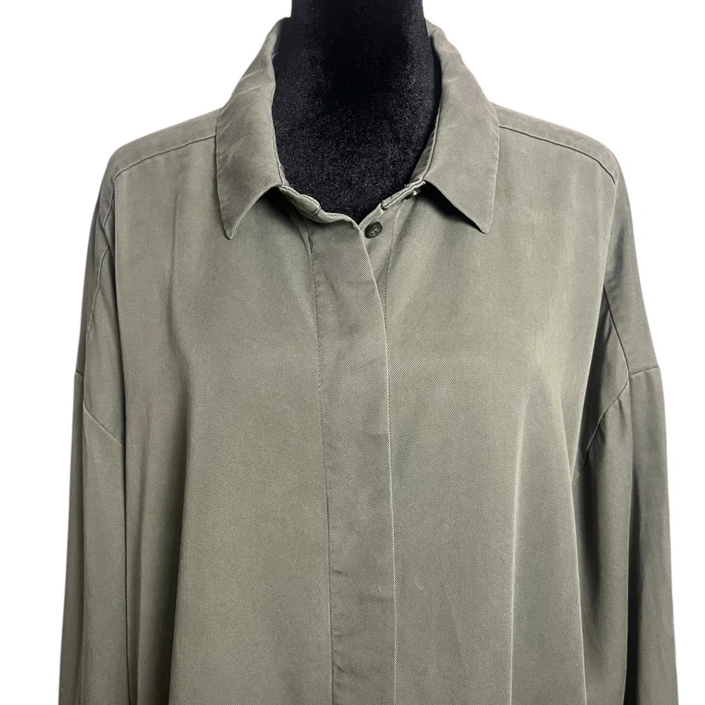 COS Army Green Minimalist Shirt Dress Tunic Size 44 US 12 - Picture 5 of 12